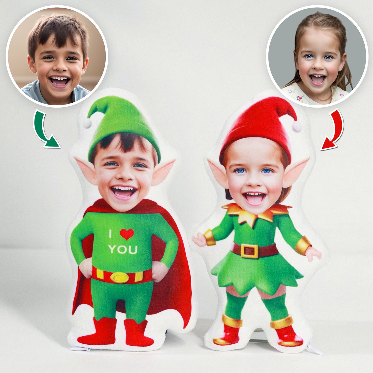 Custom Elf Doll Face Pillow, Personalize Photo Pillow, Girl Christmas Gift, Christmas 3D Elf Toy,Person Face Pillow,Custom Elf Photo Cushion