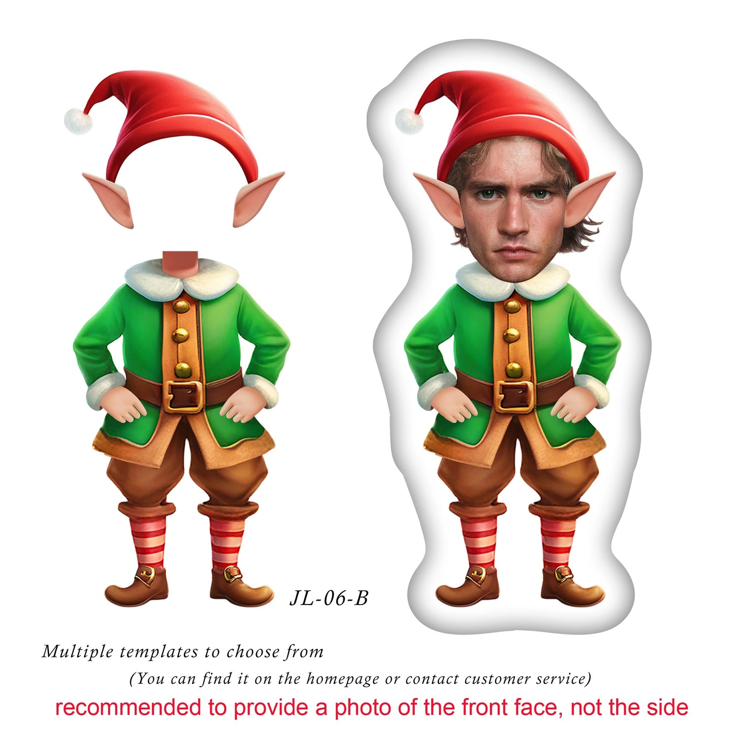 Custom Elf Doll Face Pillow, Personalize Photo Pillow, Girl Christmas Gift, Christmas 3D Elf Toy,Person Face Pillow,Custom Elf Photo Cushion