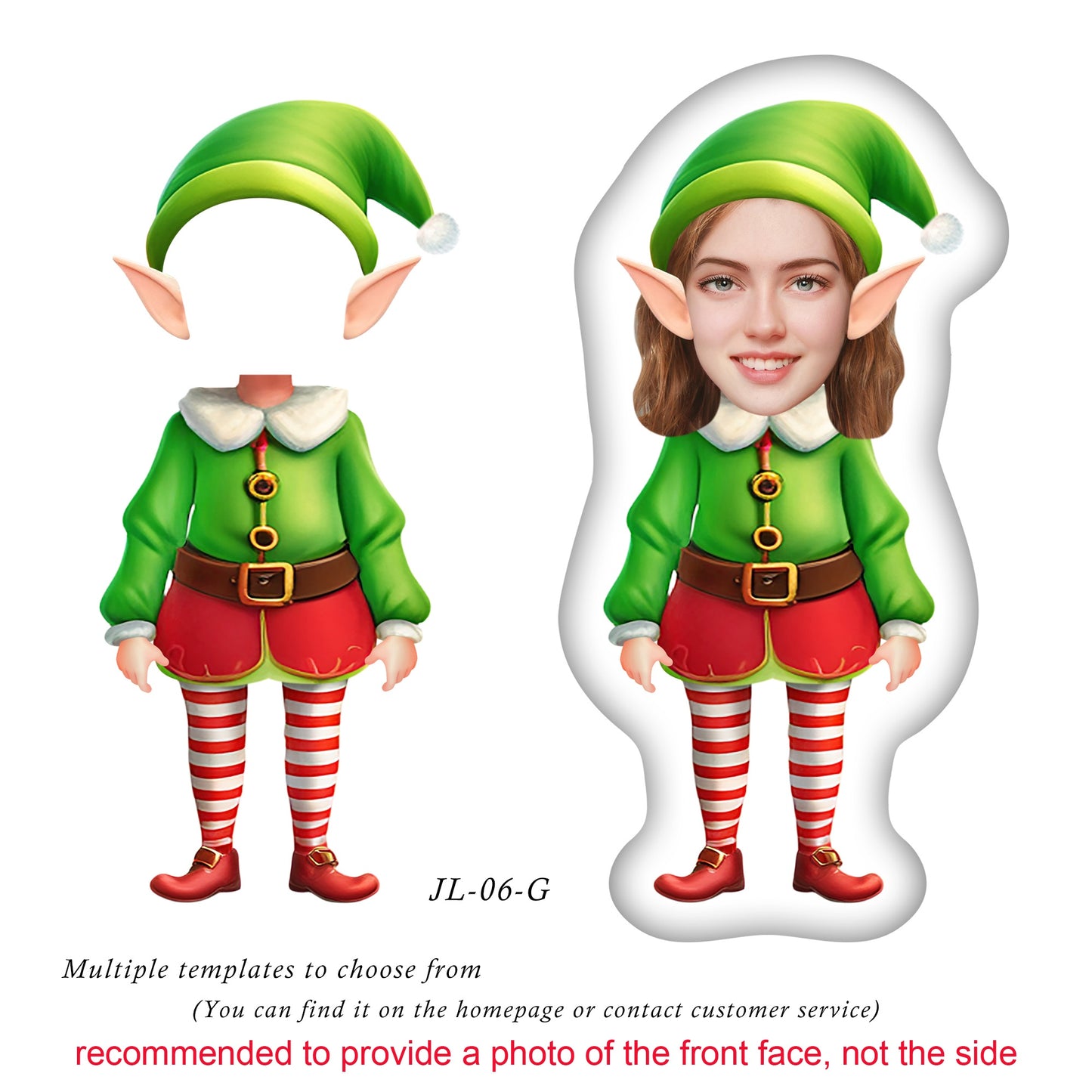 Custom Elf Doll Face Pillow, Personalize Photo Pillow, Girl Christmas Gift, Christmas 3D Elf Toy,Person Face Pillow,Custom Elf Photo Cushion