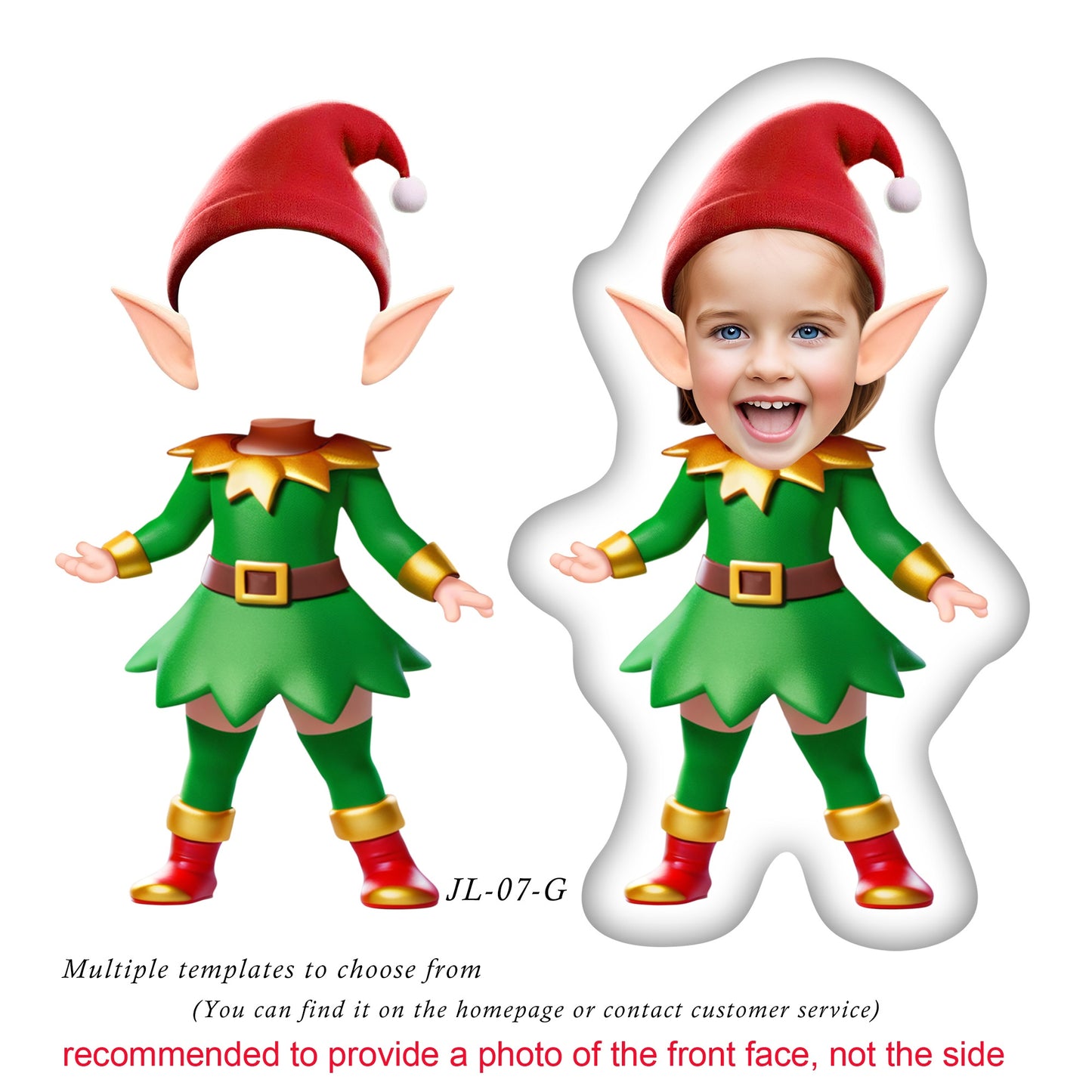 Custom Elf Doll Face Pillow, Personalize Photo Pillow, Girl Christmas Gift, Christmas 3D Elf Toy,Person Face Pillow,Custom Elf Photo Cushion