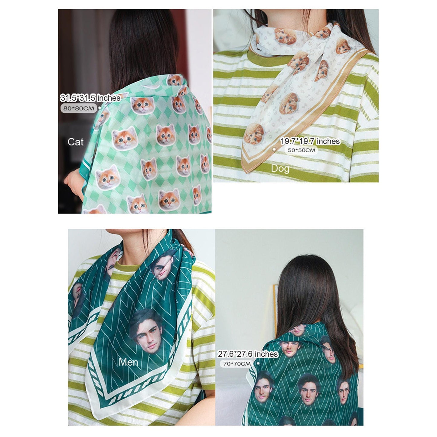 Custom Scarf with Dog Photo, Personalized Pet Portrait Chiffon Square Neck Scarf, Unique Memorial Gift, Printing Scarves, DIY Picture Shawls