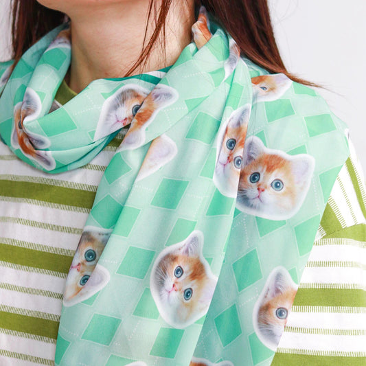 Personalized Cat Photo Chiffon Scarf, Custom Pet Portrait Shawl for Mother's Day, Unique Gift for Dog Lovers & Pet Parents, Custom headscarf